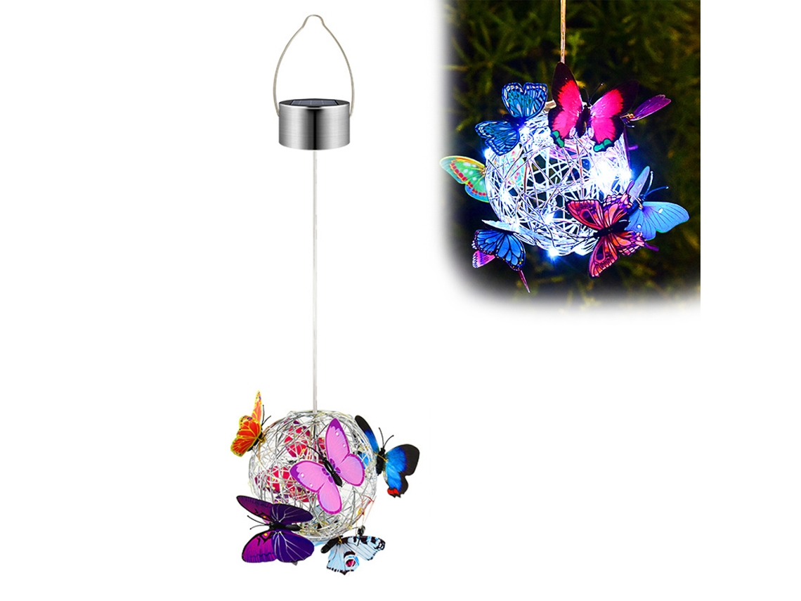 Lámpara solar colgante con forma de mariposa, modelo 2026, con LED, linterna solar metálica impermeable IP65 para jardín exterior.