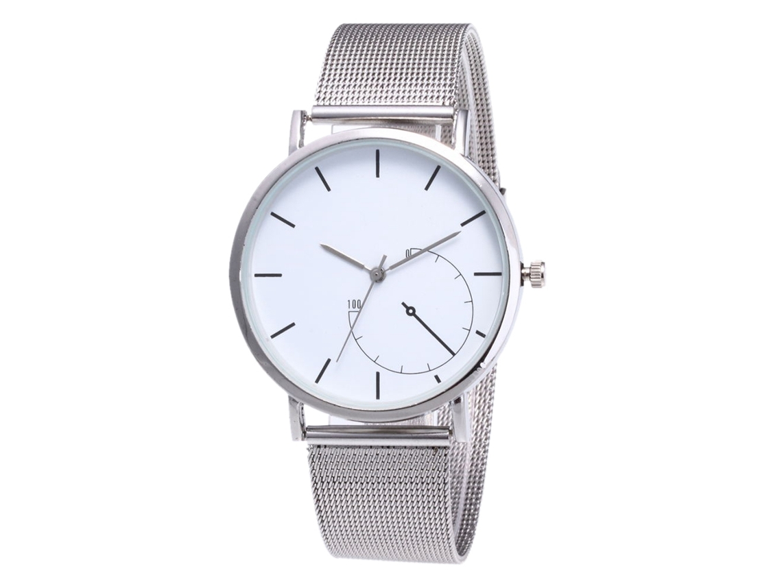 Reloj De Cuarzo Unisex Con Dial Redondo Y Correa De Malla Plateada Casual