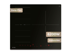 Placa de inducción Evvo V62, 4 zonas (incluye zona flexible), 7200 W, función Booster, control táctil, cristal negro.
