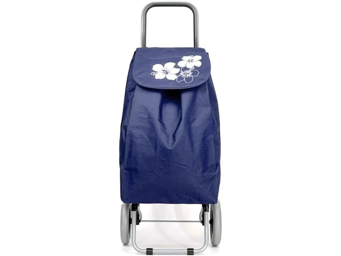 Carro de la Compra Plegable de 44L litros Ruedas para Subir Escaleras, Carrito del Mercado Bolsillo con Cremallera (Azul Marino)