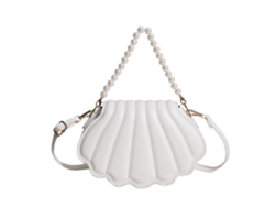 Bolso Bandolera Shell Con Cadena De Perlas Sintéticas, Piel Sintética, Para Mujer, Blanco