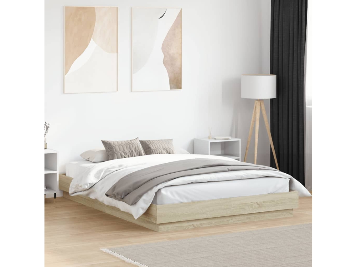 Estructura De Cama Con Luces Led Roble Sonoma 140x200 Cm