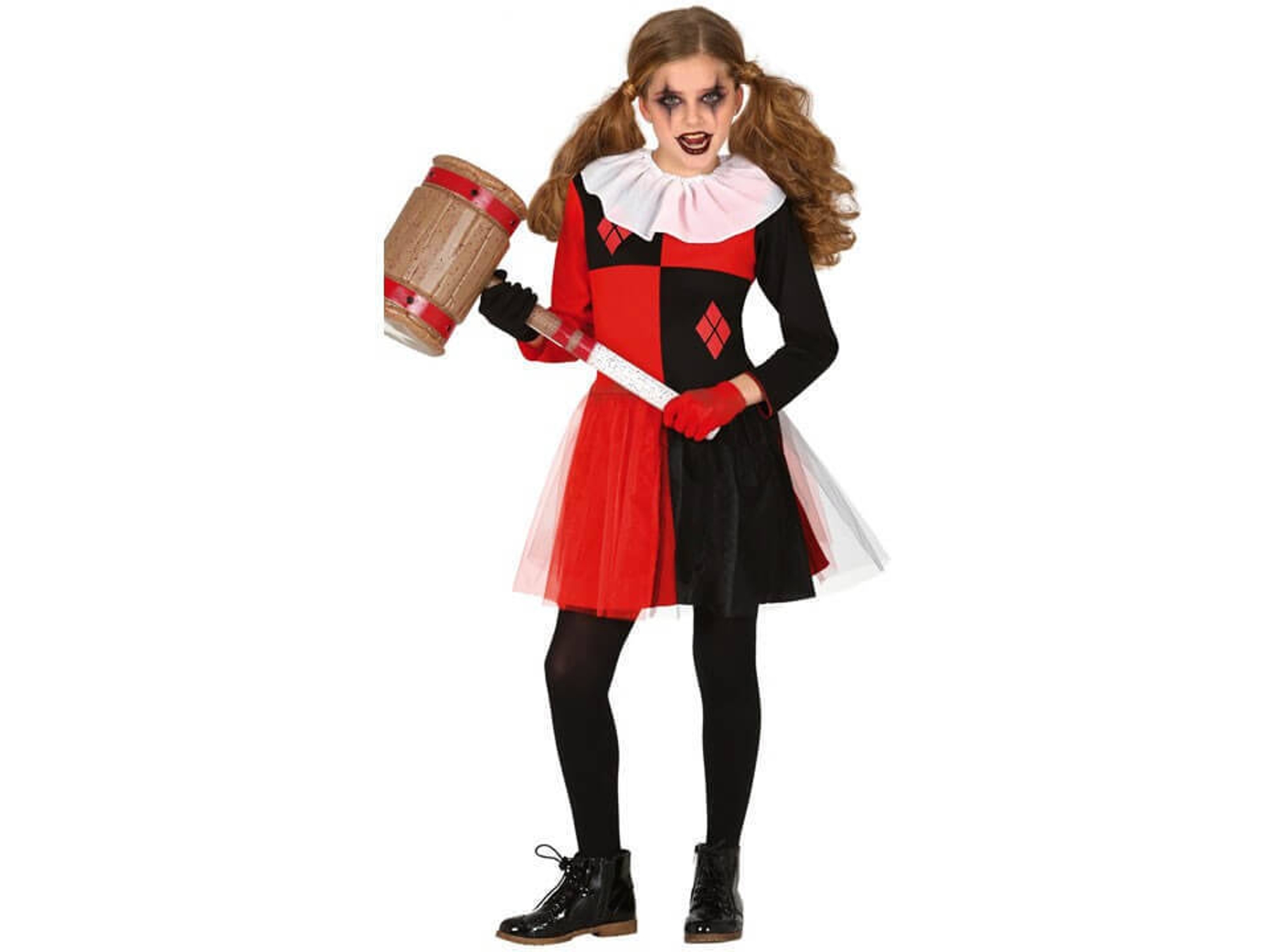 Disfraz de Niña DISFRAZZES Arlequina Rojo Y Negro (Talla: 7 a 9 años)
