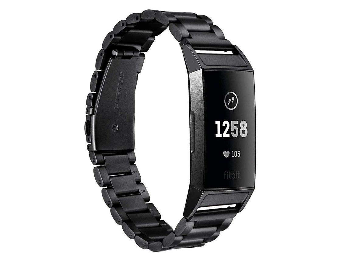 Pulsera de acero inoxidable macizo con hebilla de mariposa de 3 cuentas para Fitbit Charge 3, color dorado Ly Ebike