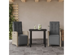 Conjunto de bistró de 3 piezas con cojines de mimbre gris claro, Dkd Home Decor