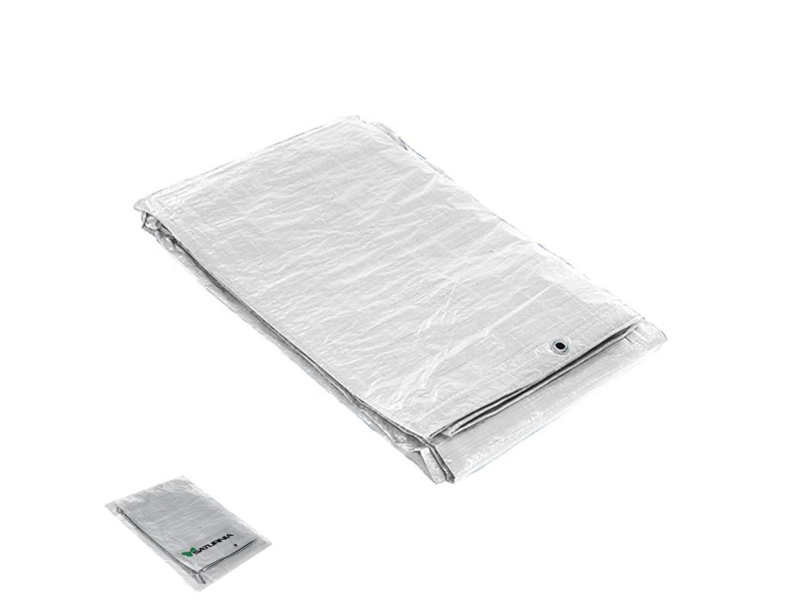 Lona impermeable reforzada 3x4 metros (aproximadamente) con ojetes metálicos, lona de protección duradera, color blanco.