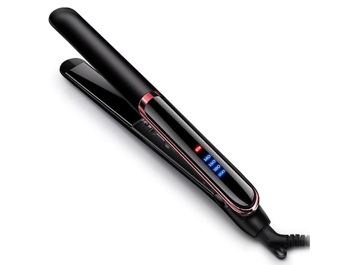 Plancha de pelo 2 en 1 con pantalla digital de cerámica, 140 a 200 °C, 4 niveles de temperatura, apta para cabello seco o mojado, color negro Chennnls
