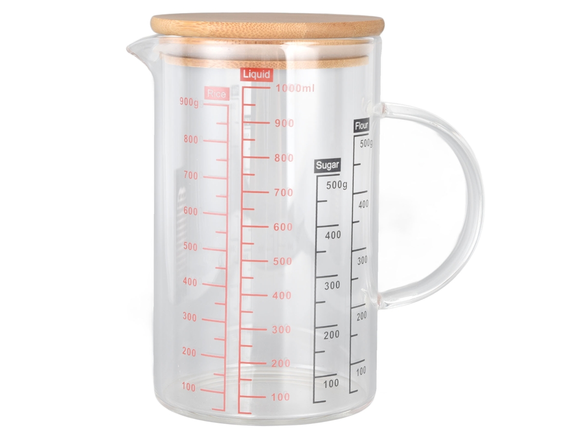Vaso medidor de vidrio con cuello en V, escala transparente, agarre cómodo, 1000 ml