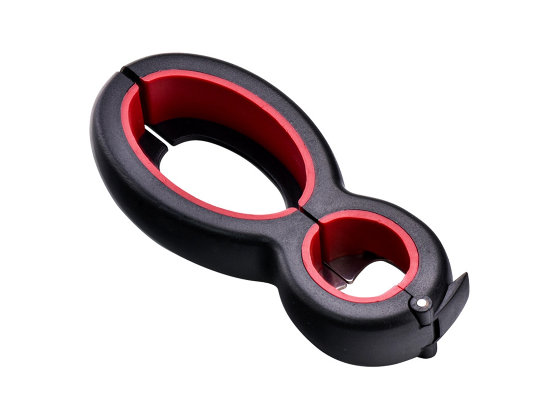 Abrelatas Multifuncional 6 En 1, Acero Inoxidable, Plástico, Cocina, Negro Y Rojo