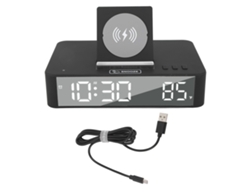 Reloj despertador digital LED Baok-reloj con espejo y carga inalámbrica de 10 W para dormitorio, oficina y hogar EN001 Negro