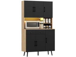Aparador de Cocina Móvil Alto con Luz LED RGB Encimera 6 Puertas 2 Cajones 100x40x176cm Negro