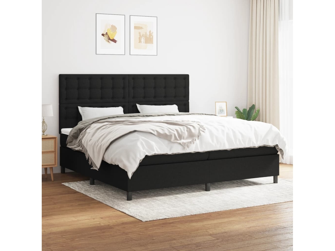 Cama Box Spring Con Colchón Tela Negro 200x200 Cm