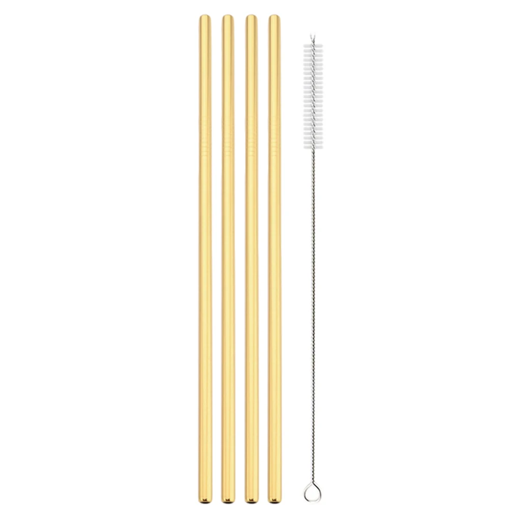 pajitas reutilizables de metal doradas y ecológicas con cepillo de limpieza, de acero inoxidable, ideales para bebidas, bares y fiestas.