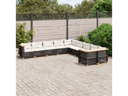 Conjunto de sofá de jardín de 10 piezas con cojines en mimbre sintético negro de DKD Home Decor