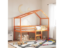 Cama Alta Con Techo Madera Maciza De Pino Marrón Cera 90x200 Cm