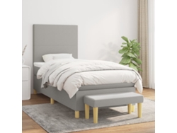 Cama Box Spring Con Colchón Tela Gris Claro 80x200 Cm