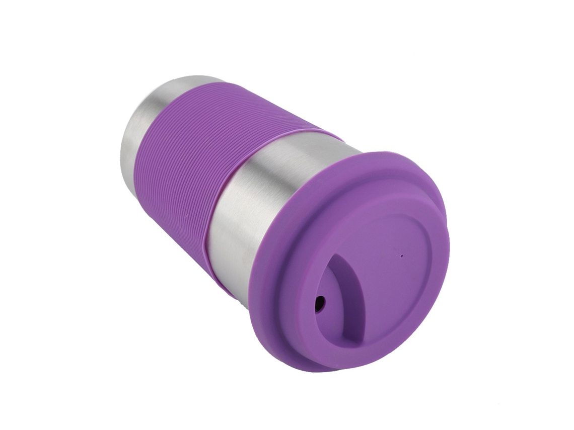 Vaso de acero inoxidable de 500 ml con tapa y cubierta de silicona, aislamiento térmico, botella Truyuety (morado)