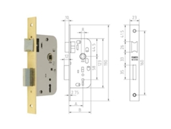 Mcm cerradura embutir madera 1508-2-35 35 canto recto latonado