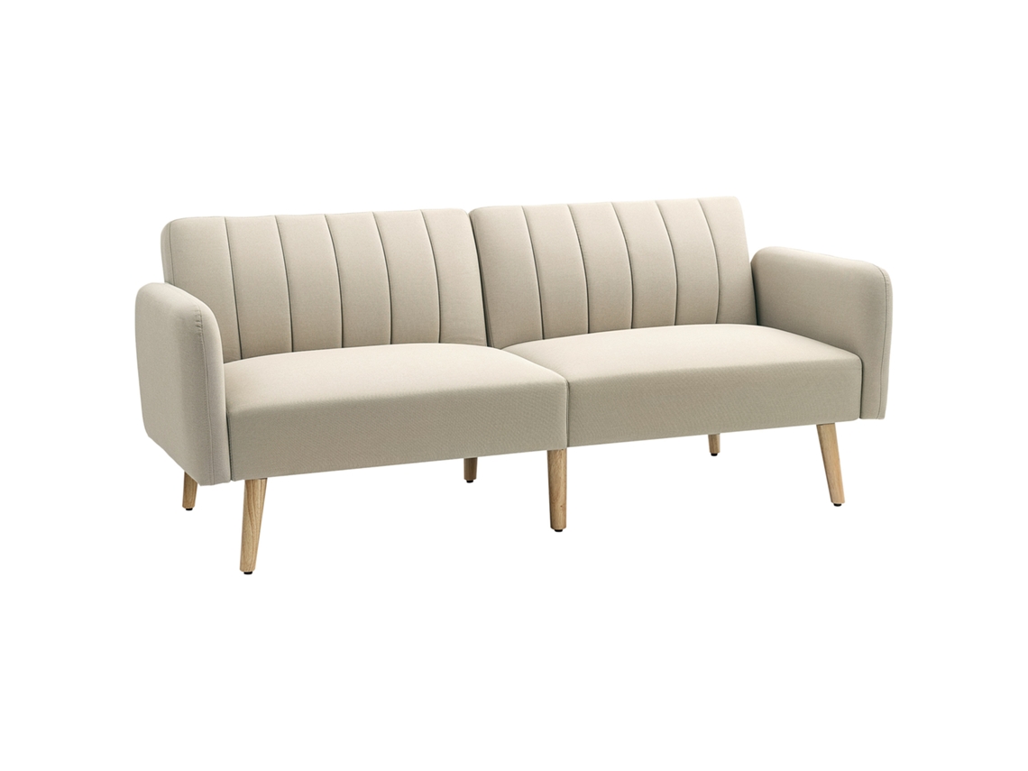 Sofá Convertible De 2 Plazas, Diseño Escandinavo, Respaldo Reclinable En 3 Posiciones, Patas De Madera, Tapizado En Tela Beige Con Aspecto De Lino.