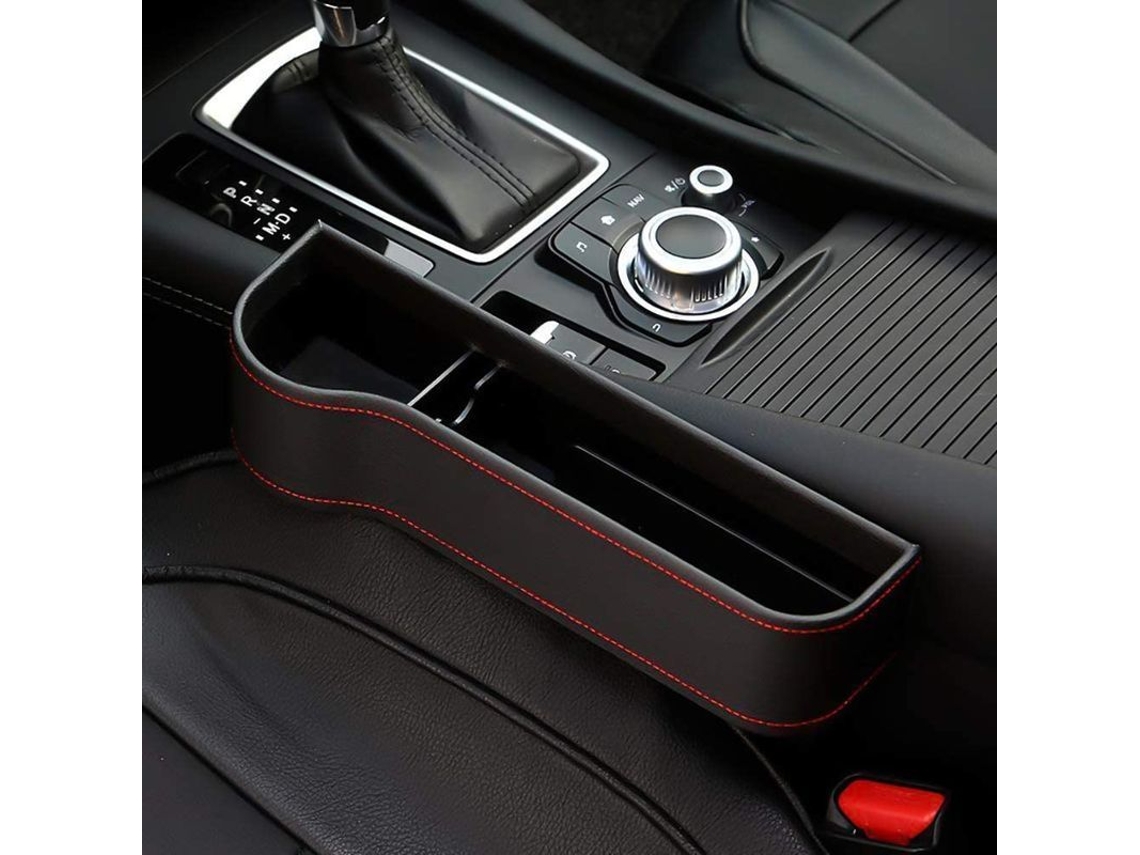 Organizador para asiento de coche con portavasos, espacio de almacenamiento en el hueco del asiento, bolsillos laterales, práctico y elegante.