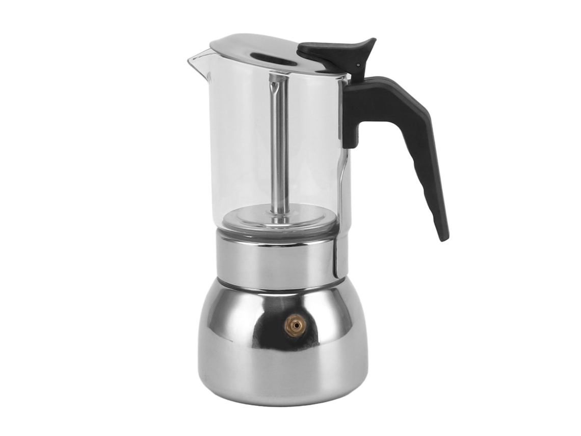 Cafetera eléctrica con tapa de vidrio y base de acero inoxidable, 6 tazas