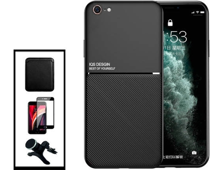 Kit Carcasa Magnética Anti Choque + Cartera + Protector de Pantalla iPhone SE 2022 G4M Negro