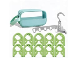 Set Perchas Chrui Plegables Viaje 10 Perchas + Percha 5 Agujeros + Bolsa (verde)