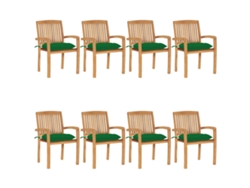 Sillas de jardín apilables DKD Home Decor de 8 piezas con cojines de teca maciza
