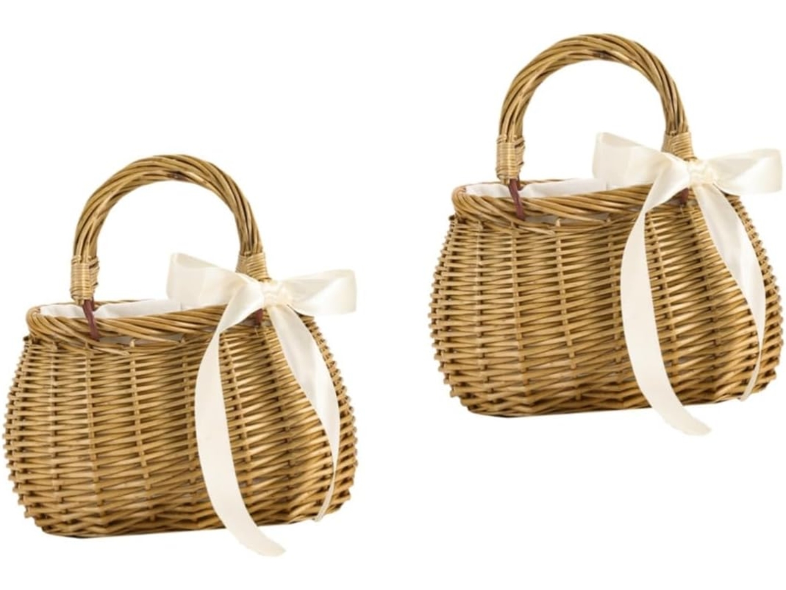Cesta Tejida Portátil De 2 Piezas, Cesta De Almacenamiento Multifuncional Para Frutas Y
