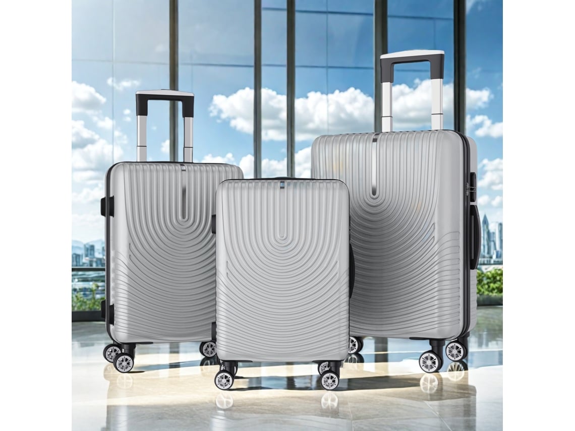 Juego De 3 Maletas Rígidas De Abs, Equipaje De Cabina Y De Bodega, Cerradura De Combinación, 4 Ruedas Giratorias De 360°, Báscula Para Equipaje Incluida, Color Plata.