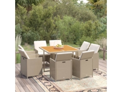 Juego de comedor de jardín de 9 piezas con cojines, mimbre sintético beige, DKD Home Decor