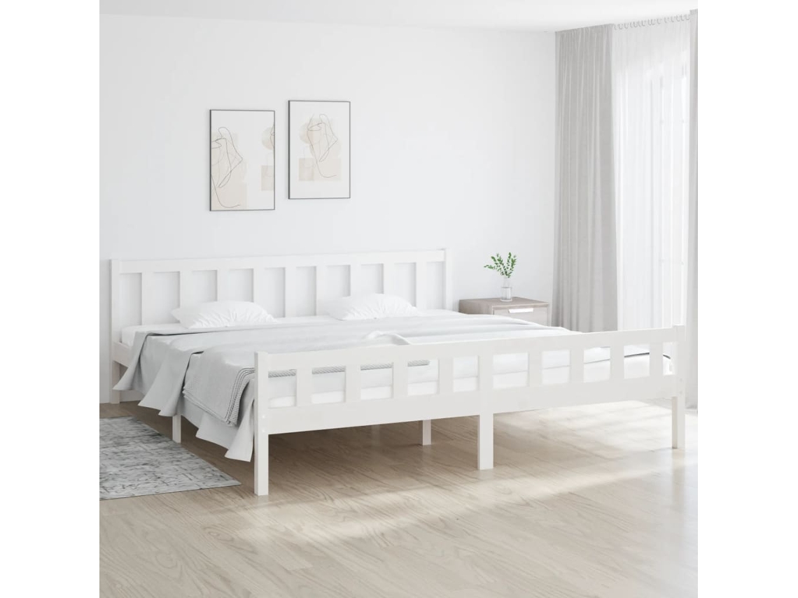 Estructura De Cama Sin Colchón Madera Maciza Blanco 160x200 Cm