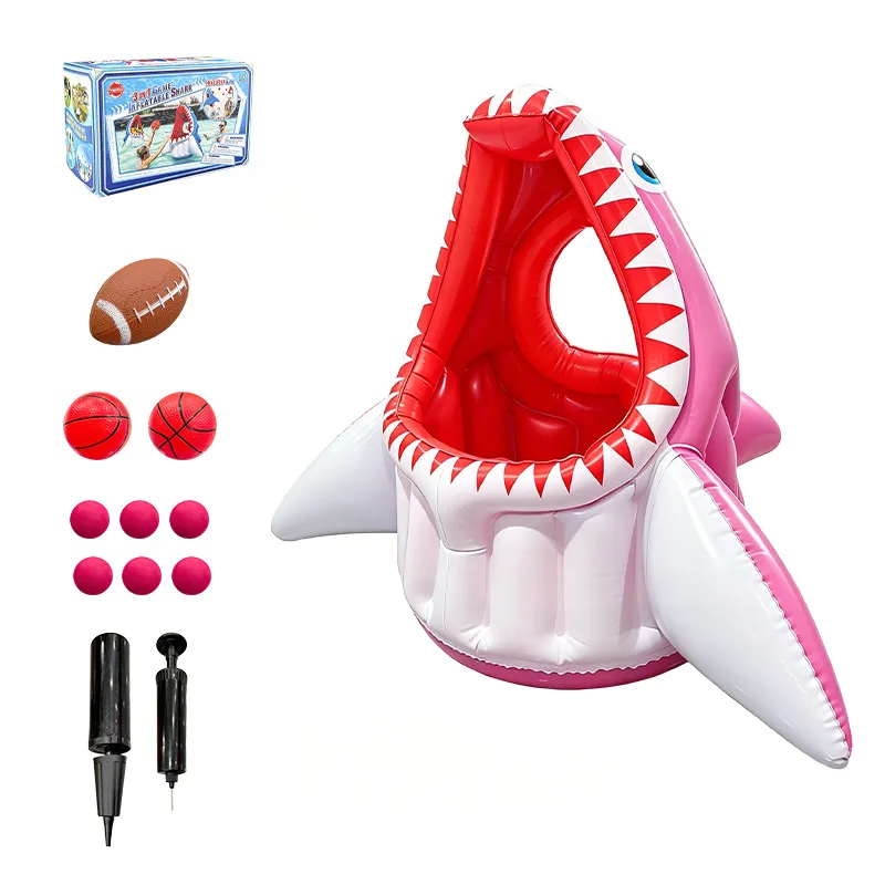 Juego inflable 3 en 1 para lanzar tiburones para niños. Czhhmart Rosa