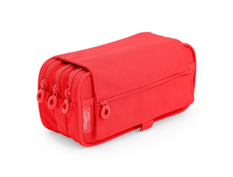 Estuche Escolar Triple Portatodo de Alta Capacidad Con Tres Cremalleras. Rojo Coral