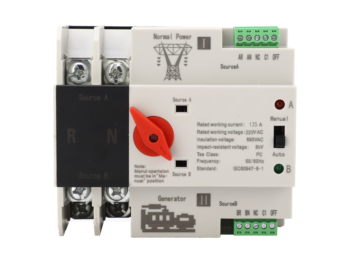 Yncm2026-interruptor De Transferencia Automática De Doble Potencia 2p 125a Para Generador Ac220v Retardante A La Llama