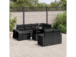 Conjunto de sofás de jardín de 11 piezas DKD Home Decor con cojines de mimbre negros