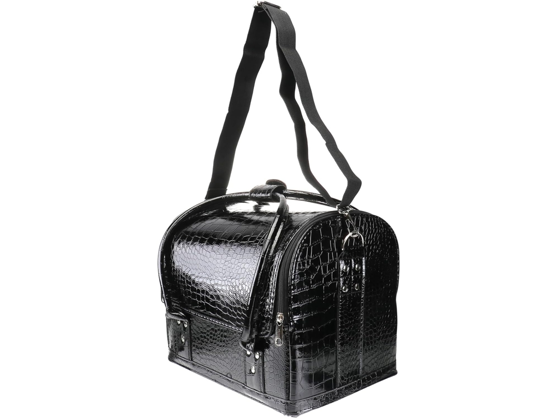Estuche Enrollable De Piel Sintética Negra Con Compartimentos Para Kit De Maquillaje Profesional.