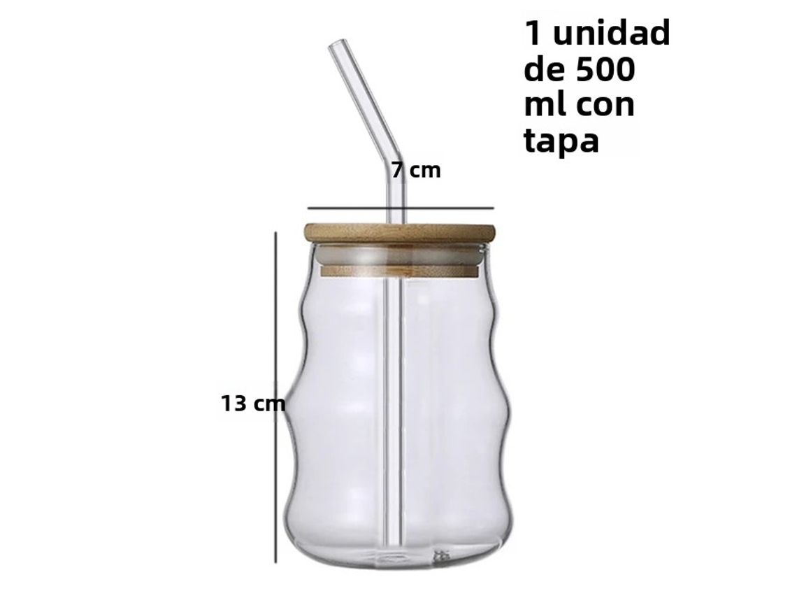 Vaso de vidrio de 500 ml con pajita, tipo Mason Jar, para jugo, café y leche MDUG (Estilo A, 1 unidad)