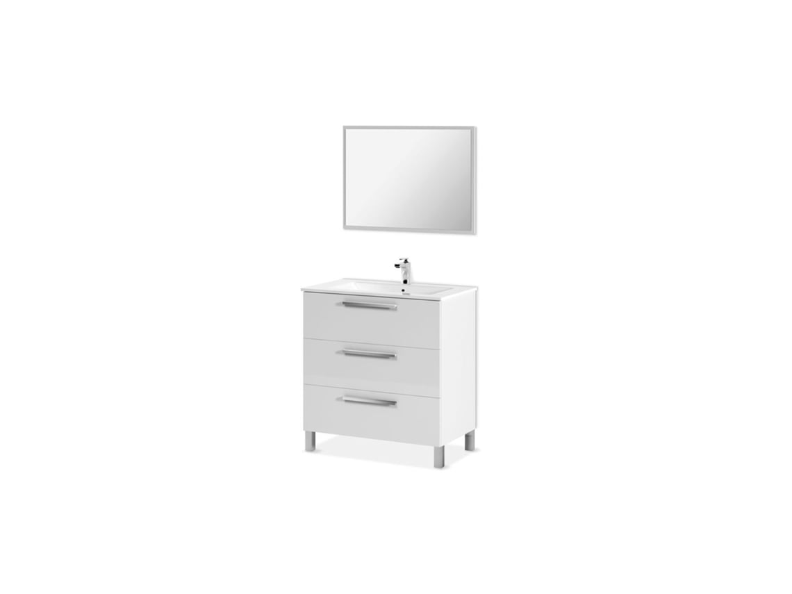 Mueble de baño blanco Athena 3 cajones + espejo Blanco brillo 80 x 86 x 45cm cm