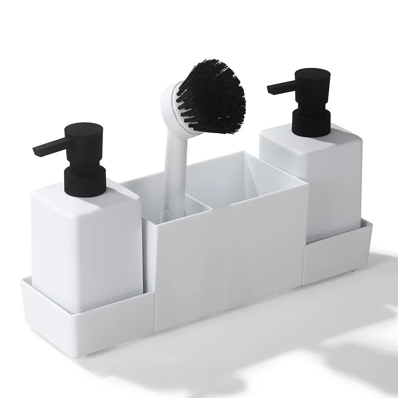 (blanco) Juego De Dispensador De Jabón De Cocina Con Soporte Para Esponja, Adecuado Para Rejillas De Fregadero.