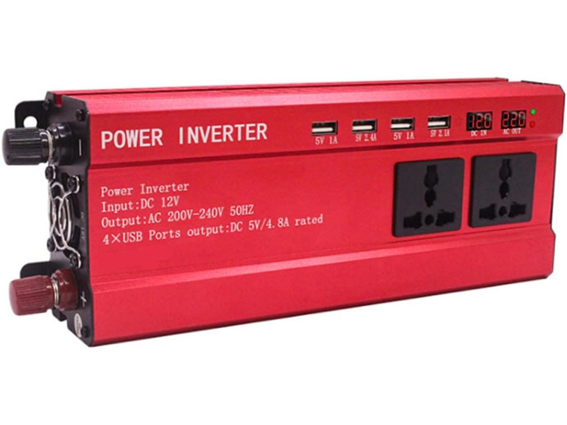 Inversor De Corriente Para Coche De 2000 W Con Puertos Usb, Protección Contra Sobrecalentamiento Y Cortocircuitos.