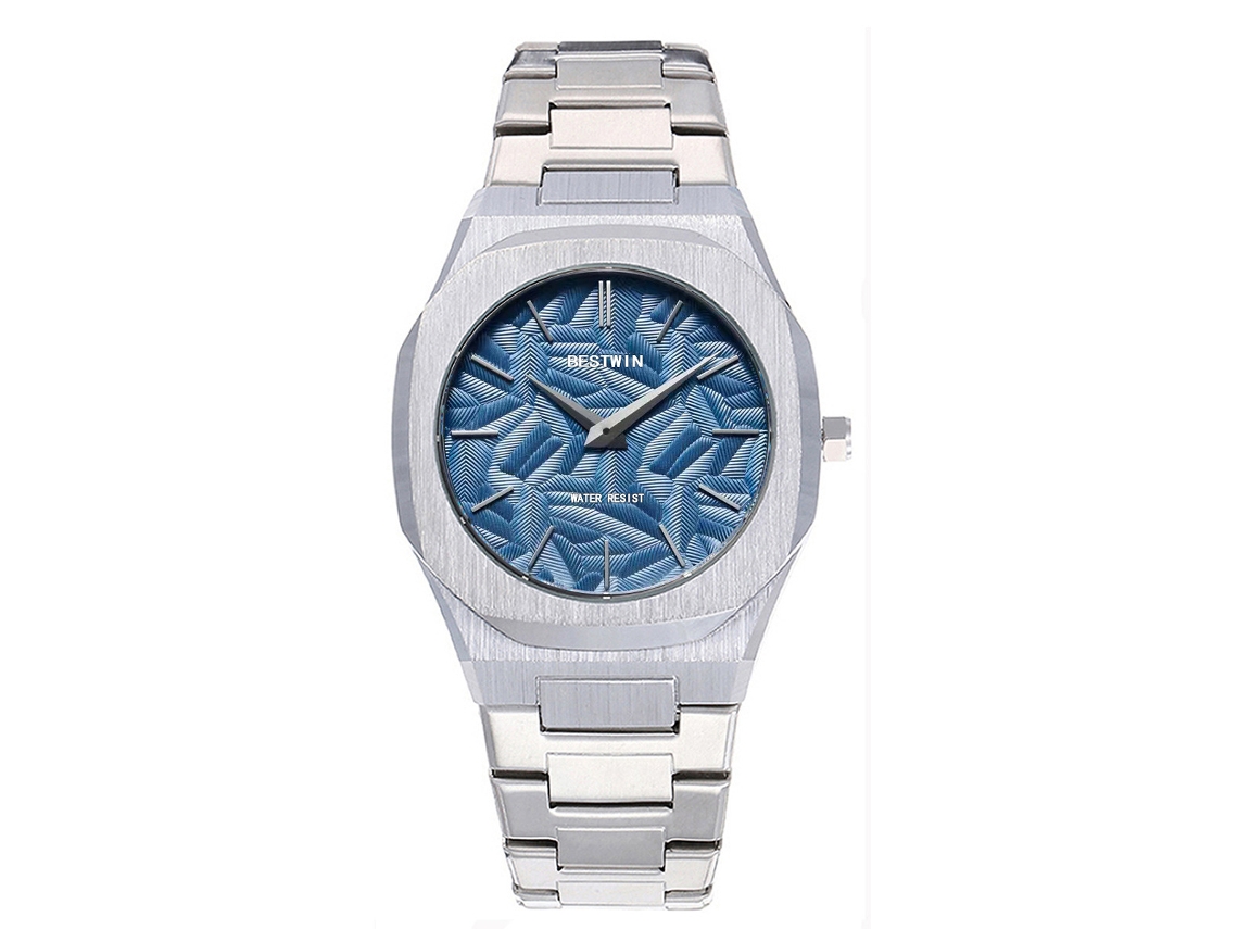 Reloj De Cuarzo Para Hombre (azul Claro) Con Hojas En Relieve.
