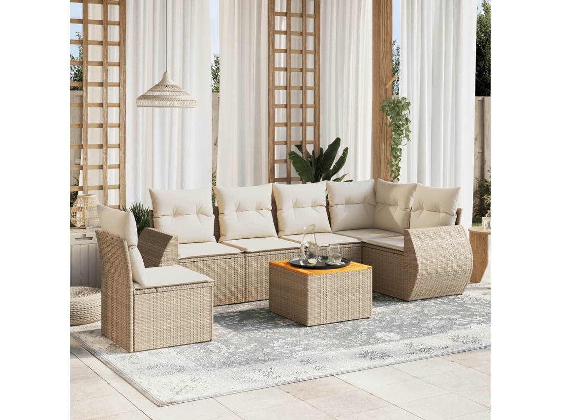 Conjunto de 7 sofás de jardín con cojines de mimbre beige de Dkd Home Decor
