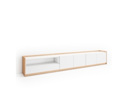 Mueble para TV, 310x37x50cm, para televisores de hasta 80'', color blanco y roble claro.