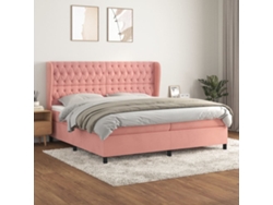 Cama Box Spring Con Colchón Terciopelo Rosa 200x200 Cm