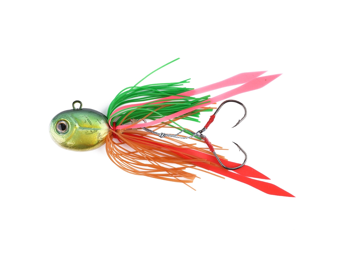 Señuelo de pesca verde oscuro con cabeza de calamar y anzuelo