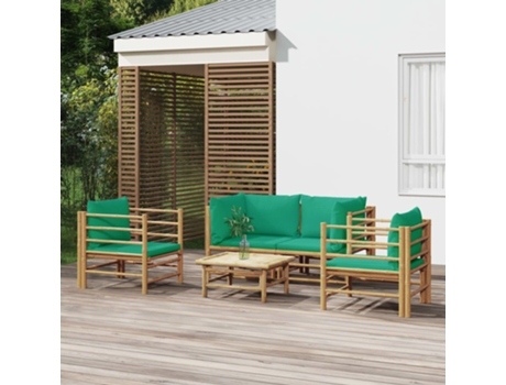 Conjunto 5 de muebles de jardín VIDAXL bambú con cojines verde