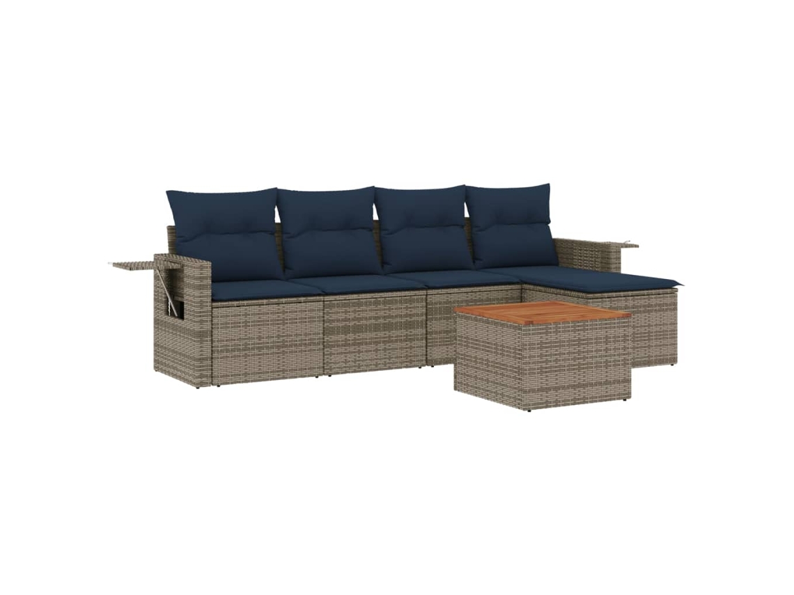 Conjunto de sofás de jardín, 6 piezas, cojines, ratán gris. EXCLUSIVO DE MAISON.