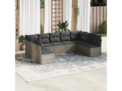 Pcs Conjunto Sofás P/ Jardim Com Almofadões Vime Pe Cinzento Dkd Home Decor