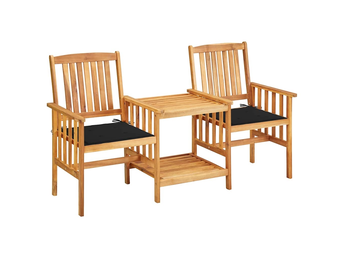Sillas de jardín con mesa de centro y cojines de madera maciza de acacia, Dkd Home Decor
